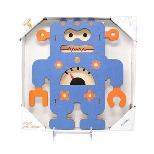 Modern Moose Blue Orange 11" Wooden Robot Sci Fi Space Wall Decoration Unisex